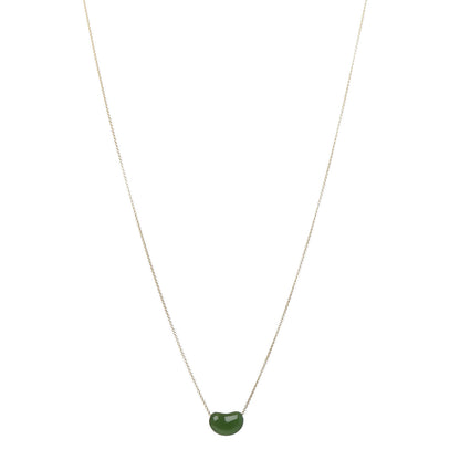 Tiffany 18K Yellow Gold Green Jade 9mm Elsa Peretti Bean Pendant Necklace 1 of 9