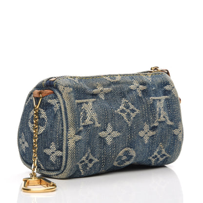 Louis Vuitton Monogram Denim Pochette Speedy PM Key Holder Blue 3 of 7