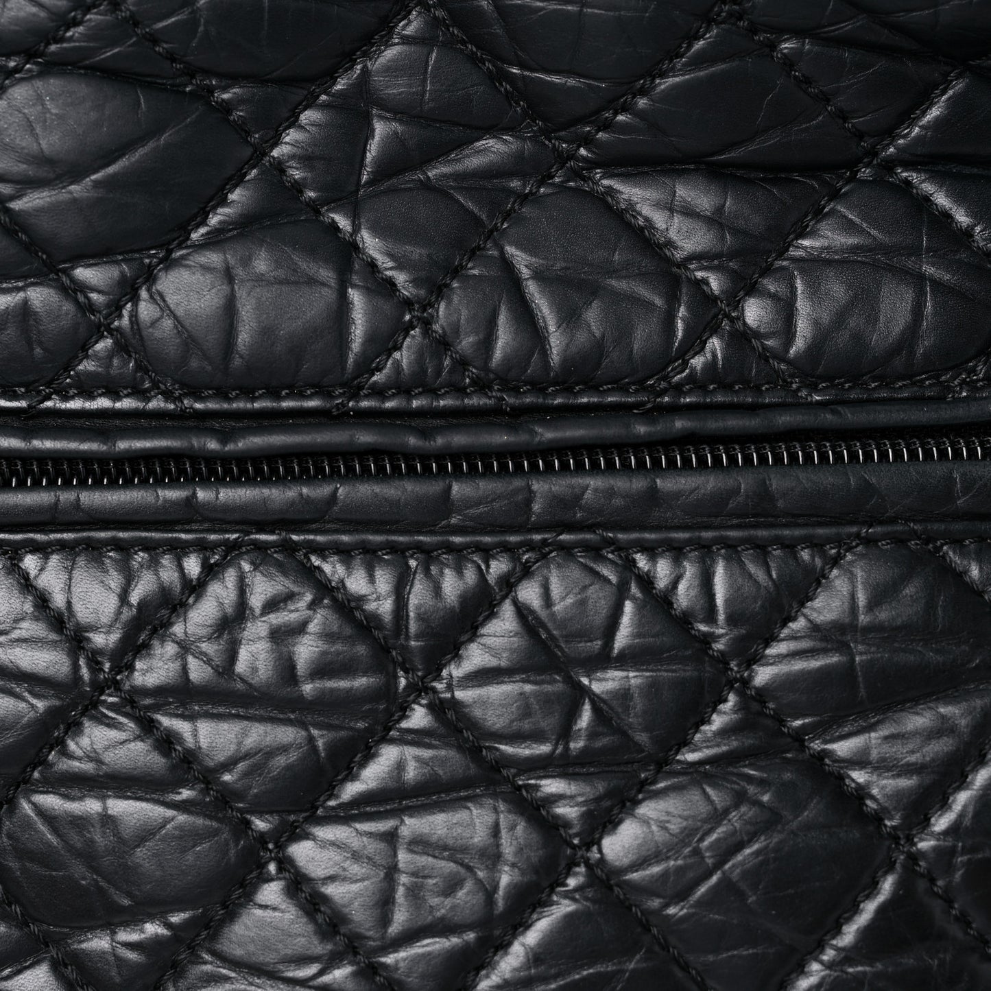 Distressed Lambskin Vintage Ligne Lady Braid Tote Black