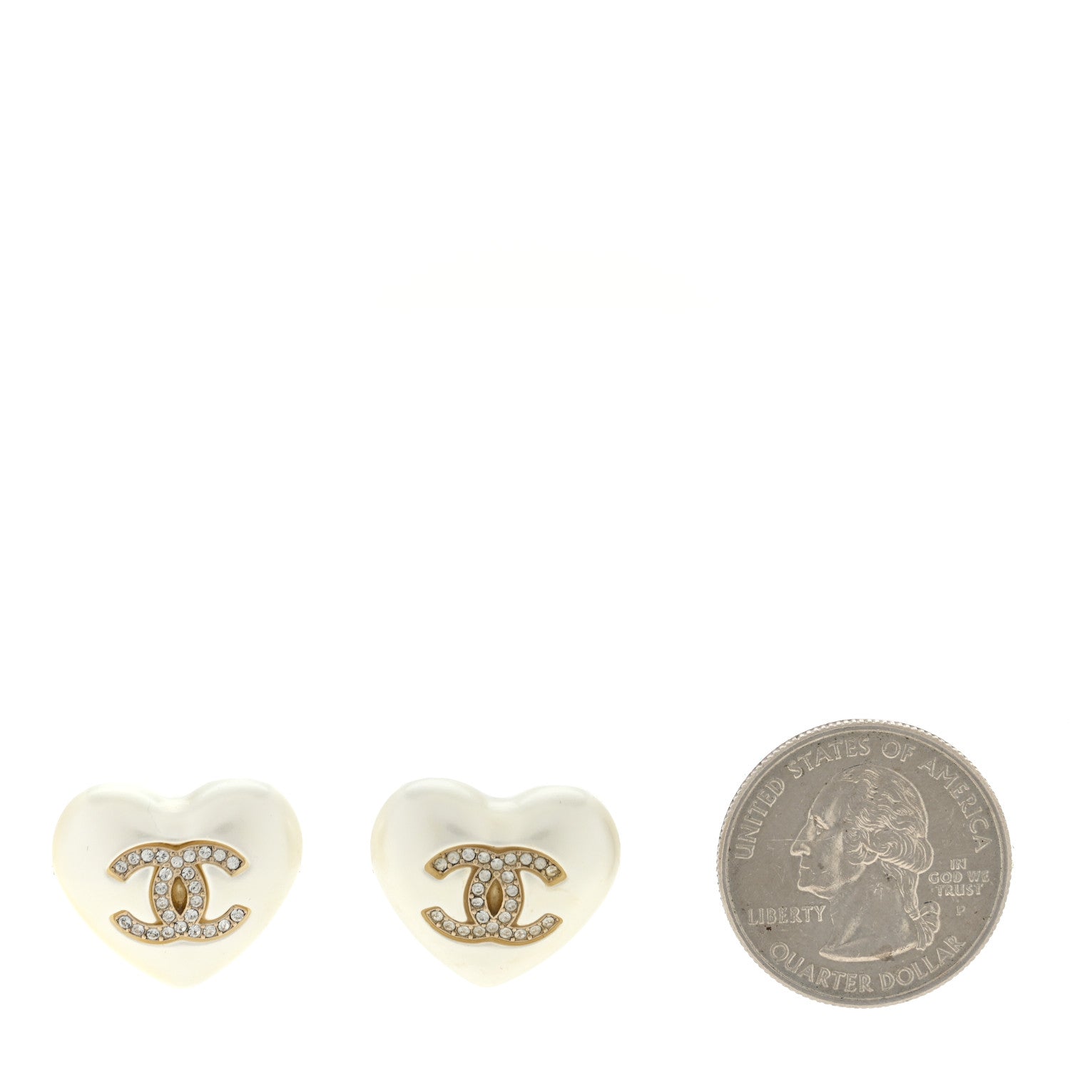 Chanel Pearl Crystal CC Heart Earrings Gold 2 of 4