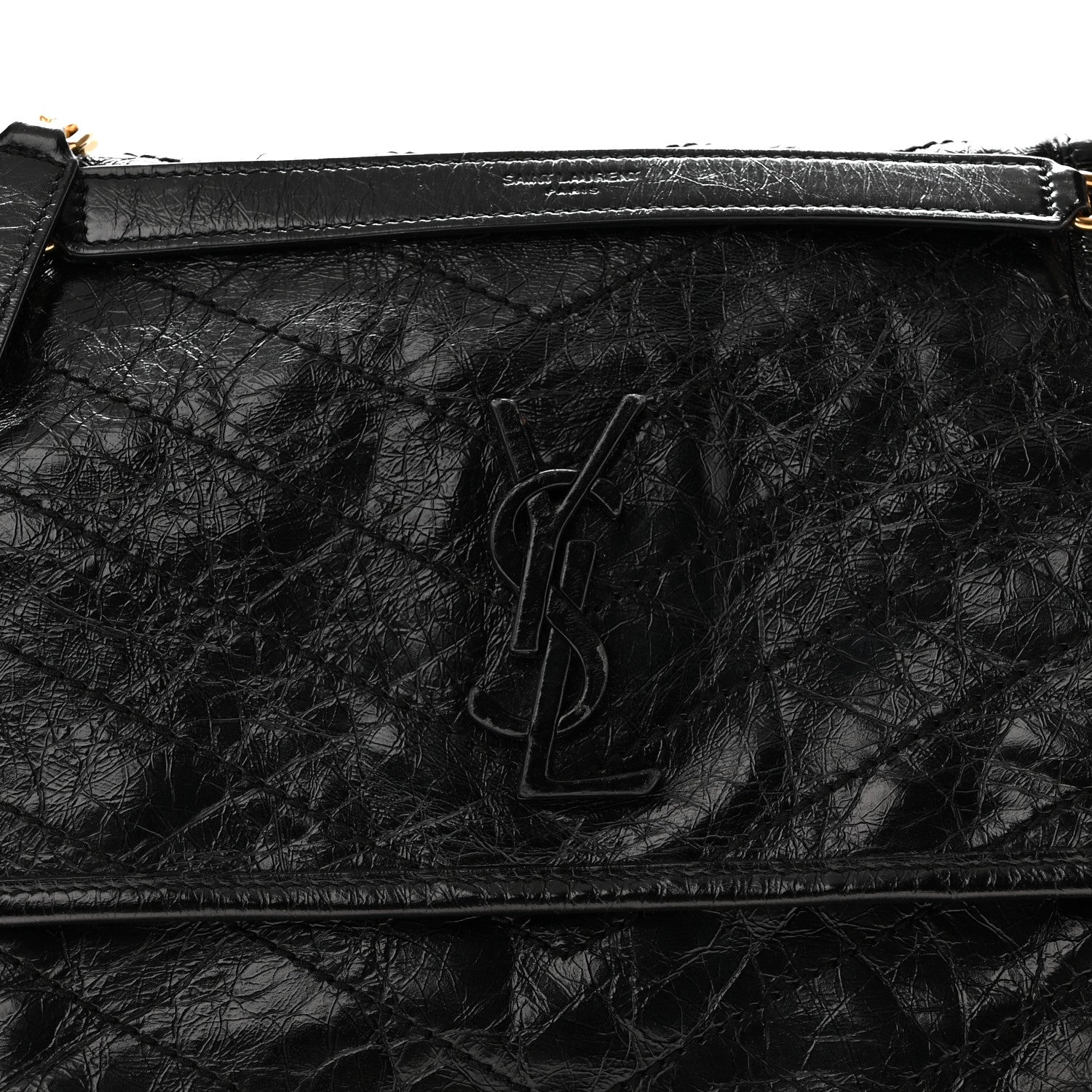Saint Laurent Crinkled Calfskin Matelasse Monogram Medium Niki Chain Satchel Black 8 of 10