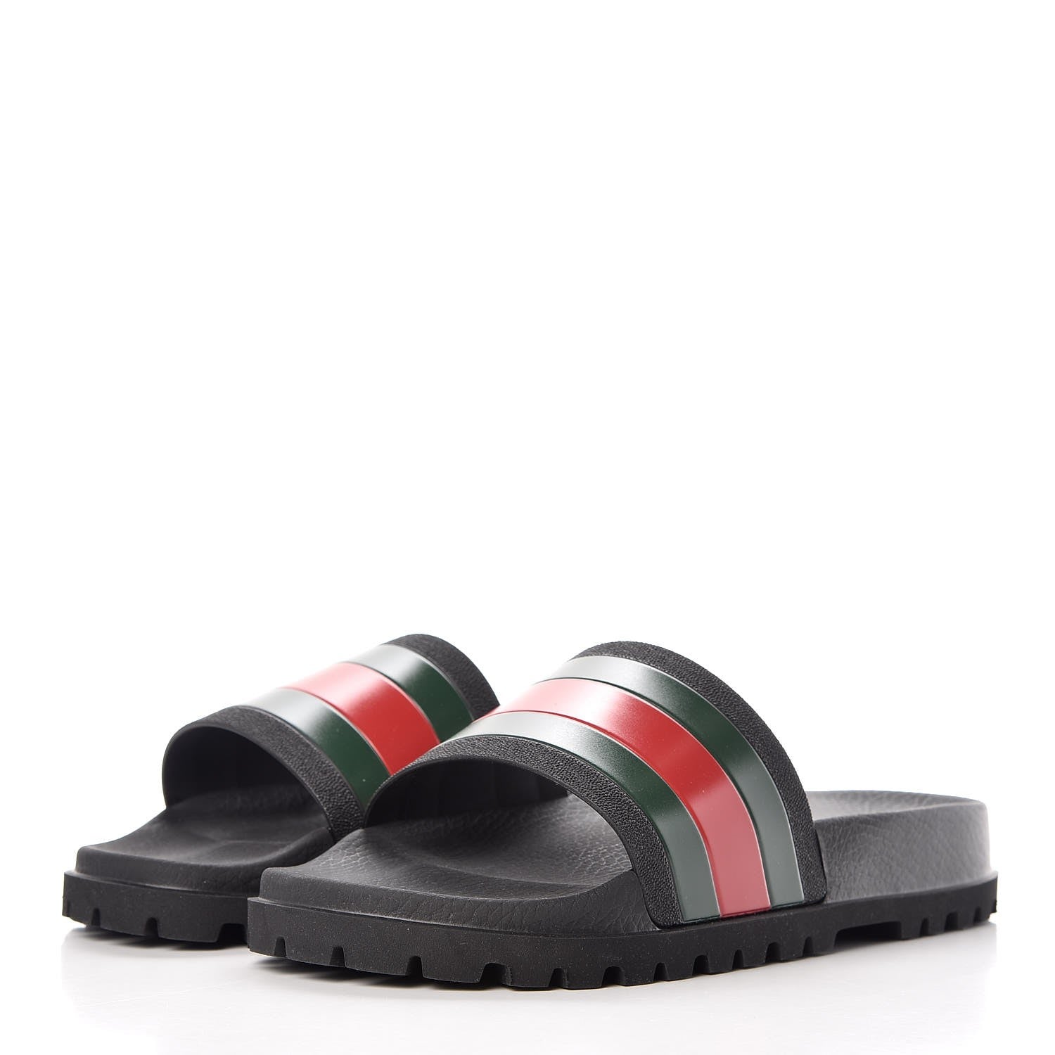 Gucci Rubber Web Mens Lug Sole Slide Sandals 11 Black Green Red 3 of 8