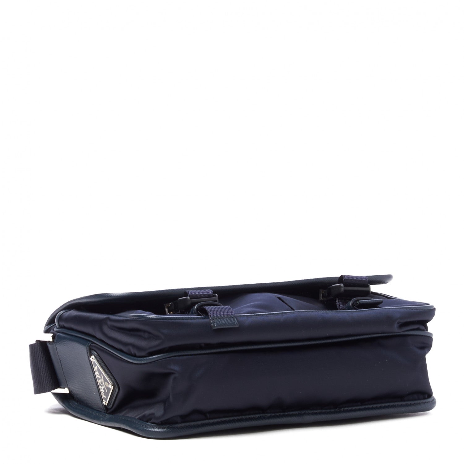 Prada Tessuto Nylon Saffiano Logo Messenger Bag Baltico 3 of 9