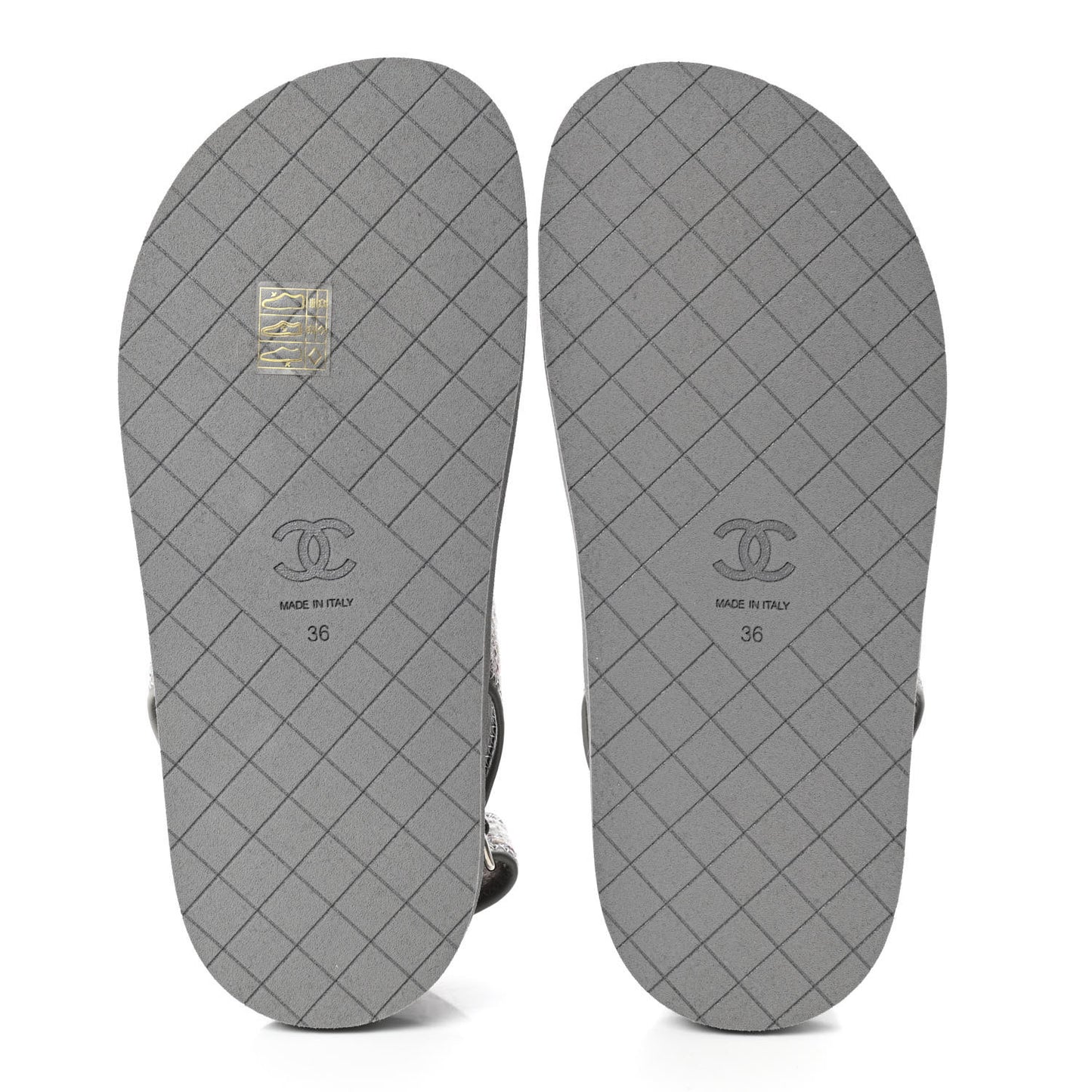 Tweed Lambskin Dad Sandals 36 Gray Ecru Blue