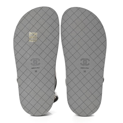 Chanel Tweed Lambskin Dad Sandals 36 Gray Ecru Blue 5 of 8