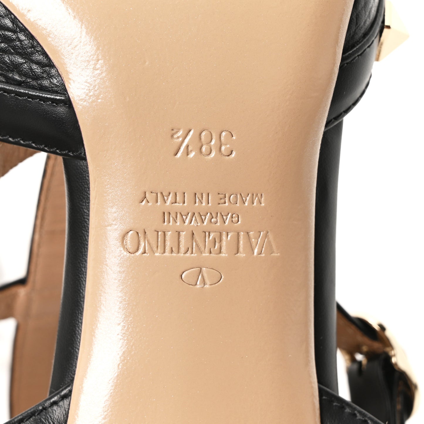 Calfskin Nappa Rockstud Ankle Strap 65mm Pumps 38.5 Black Poudre