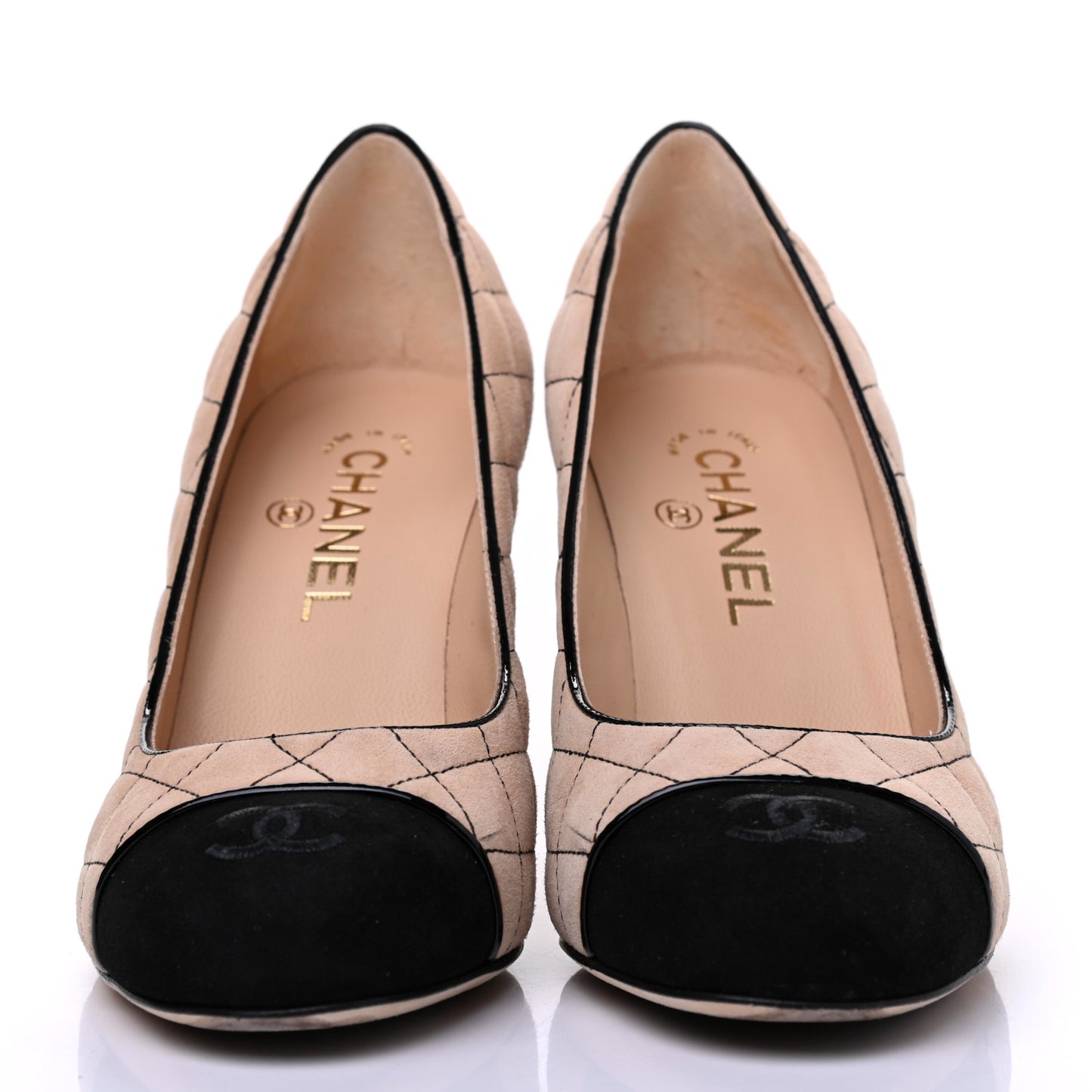 Suede Quilted Cap Toe Pumps 39 Beige Black