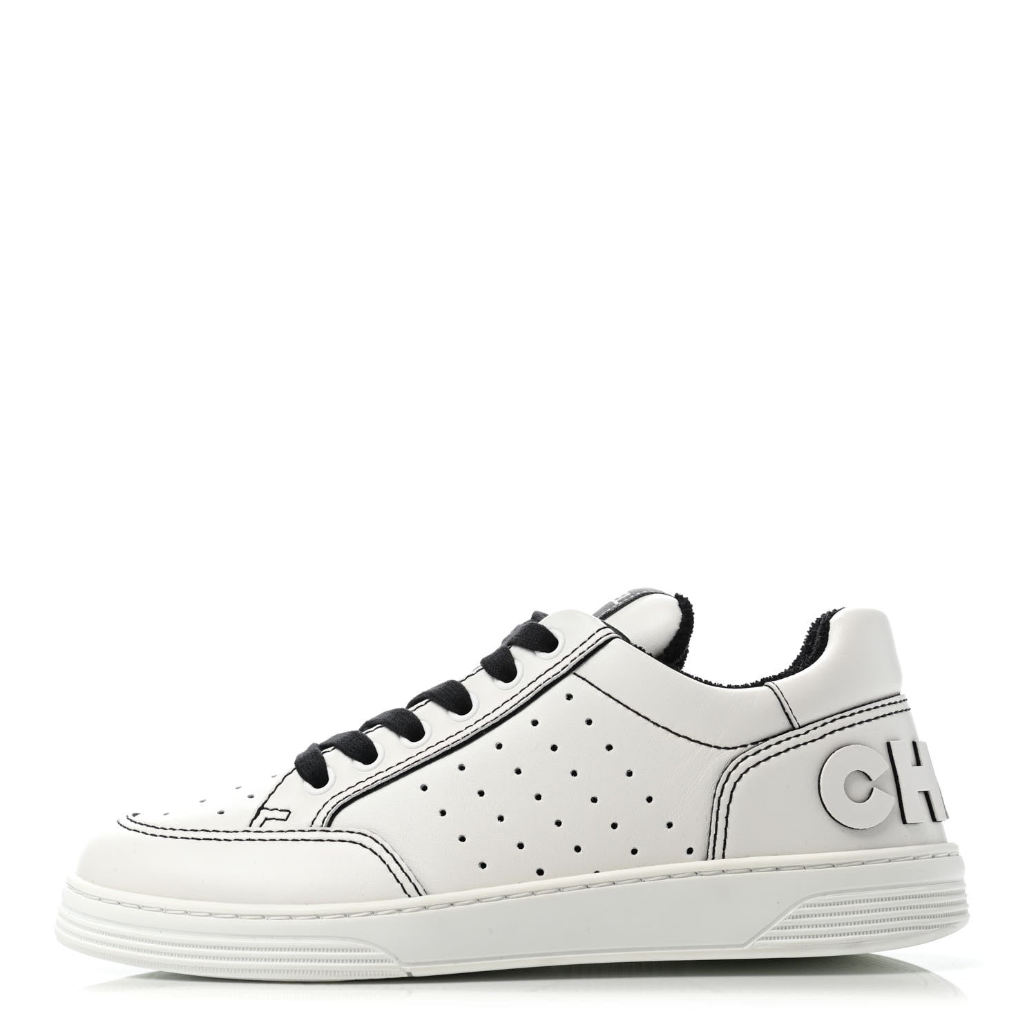Chanel Calfskin Womens Logo Sneakers 37 White Black 1 of 4