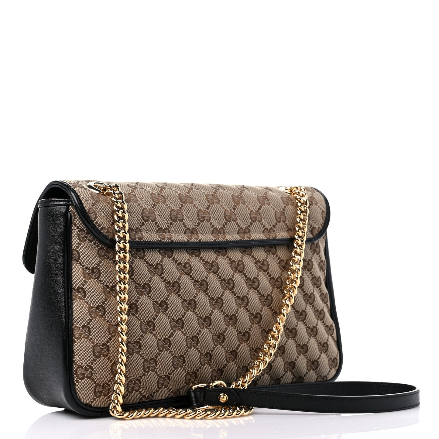 Monogram Azalea Calfskin Matelasse Diagonal Medium GG Marmont Shoulder Bag Beige Ebony Black