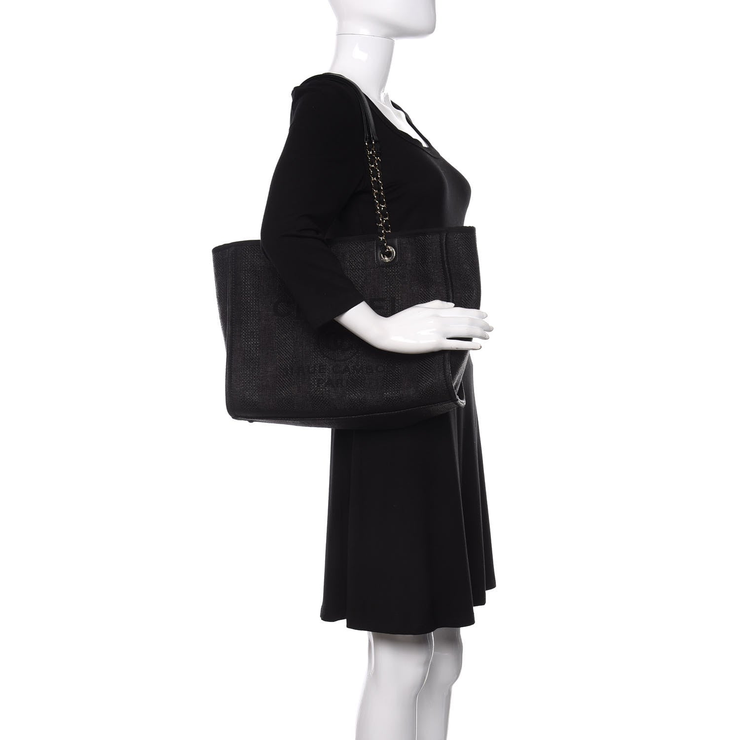 Chanel Mixed Fibers Calfskin Small Deauville Tote Black 2 of 13