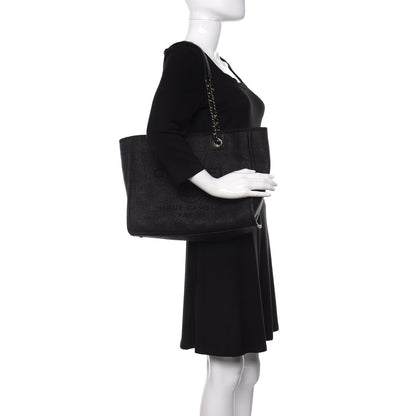 Chanel Mixed Fibers Calfskin Small Deauville Tote Black 2 of 13