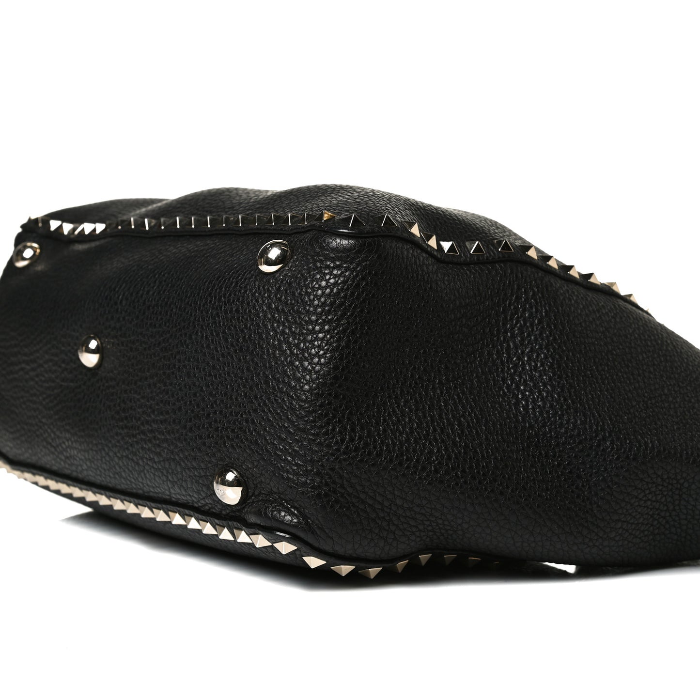 Pebbled Calfskin Medium Rockstud Tote Black