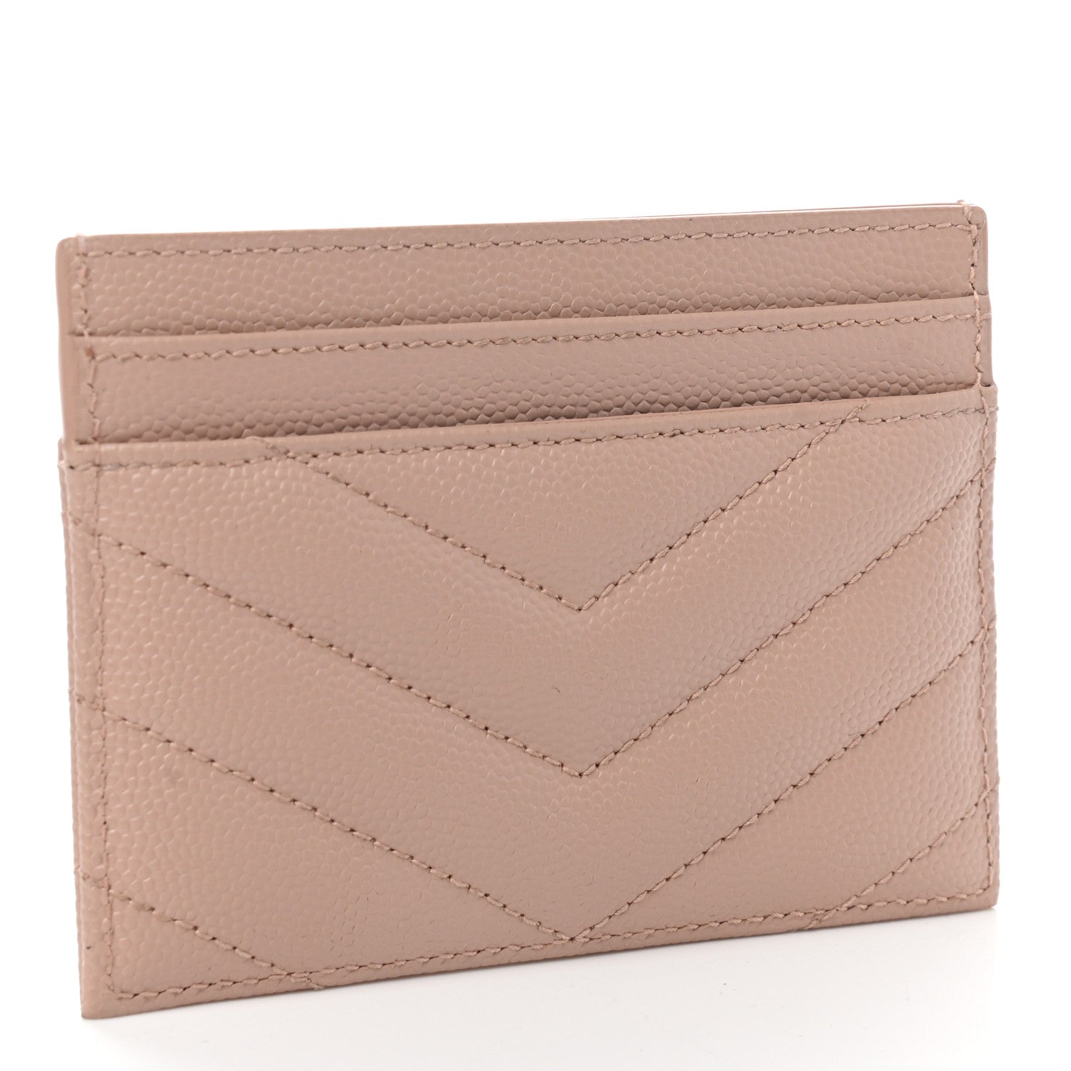Saint Laurent Grain De Poudre Matelasse Chevron Monogram Credit Card Case Pale Pink 3 of 8