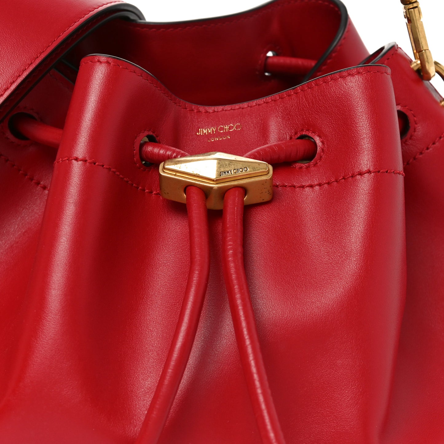 Smooth Shiny Calfskin Cinch M Bucket Bag Ruby Red