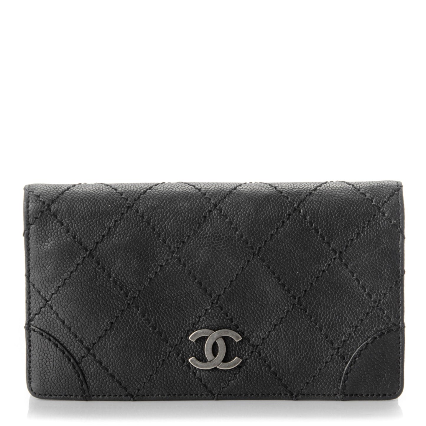 Distressed Caviar Stitched Outdoor Yen Wallet Black