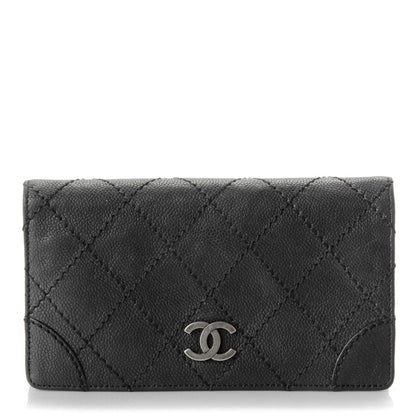 Chanel Distressed Caviar Stitched Outdoor Yen Wallet Black 1 of 8