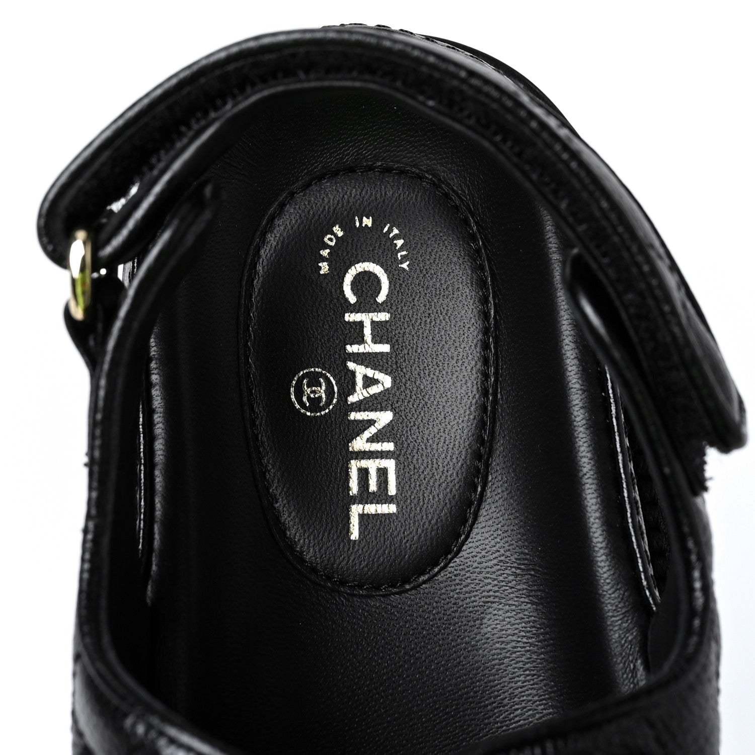 Chanel Grained Calfskin Velcro Dad Sandals 36.5 Black 7 of 8