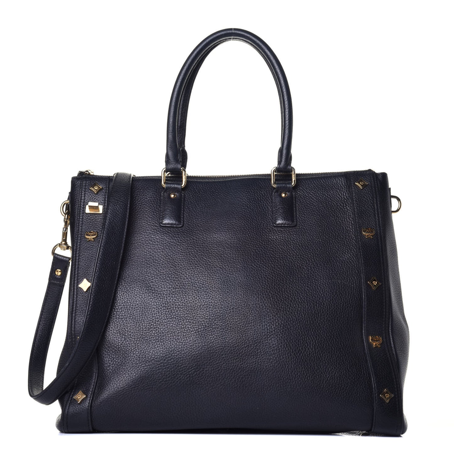 Grained Calfskin Studded Tote Black