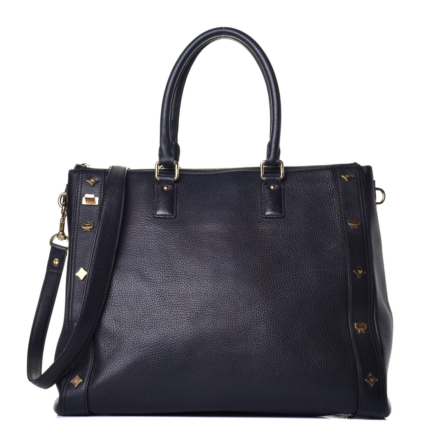 MCM Grained Calfskin Studded Tote Black 2 of 16