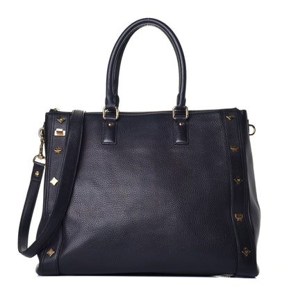 MCM Grained Calfskin Studded Tote Black 2 of 16