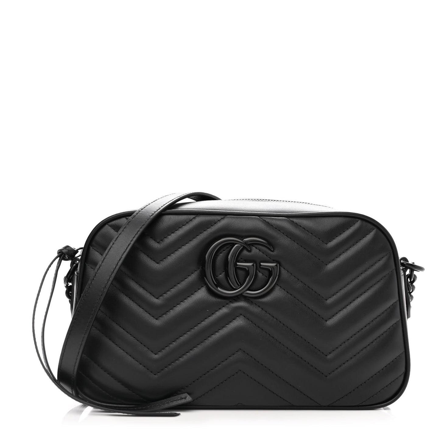 Calfskin Matelasse Monochrome Small GG Marmont Chain Shoulder Bag Black