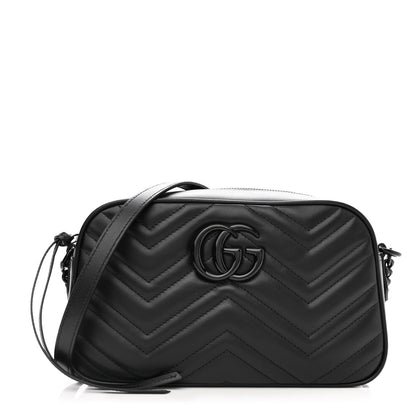Gucci Calfskin Matelasse Monochrome Small GG Marmont Chain Shoulder Bag Black 1 of 10