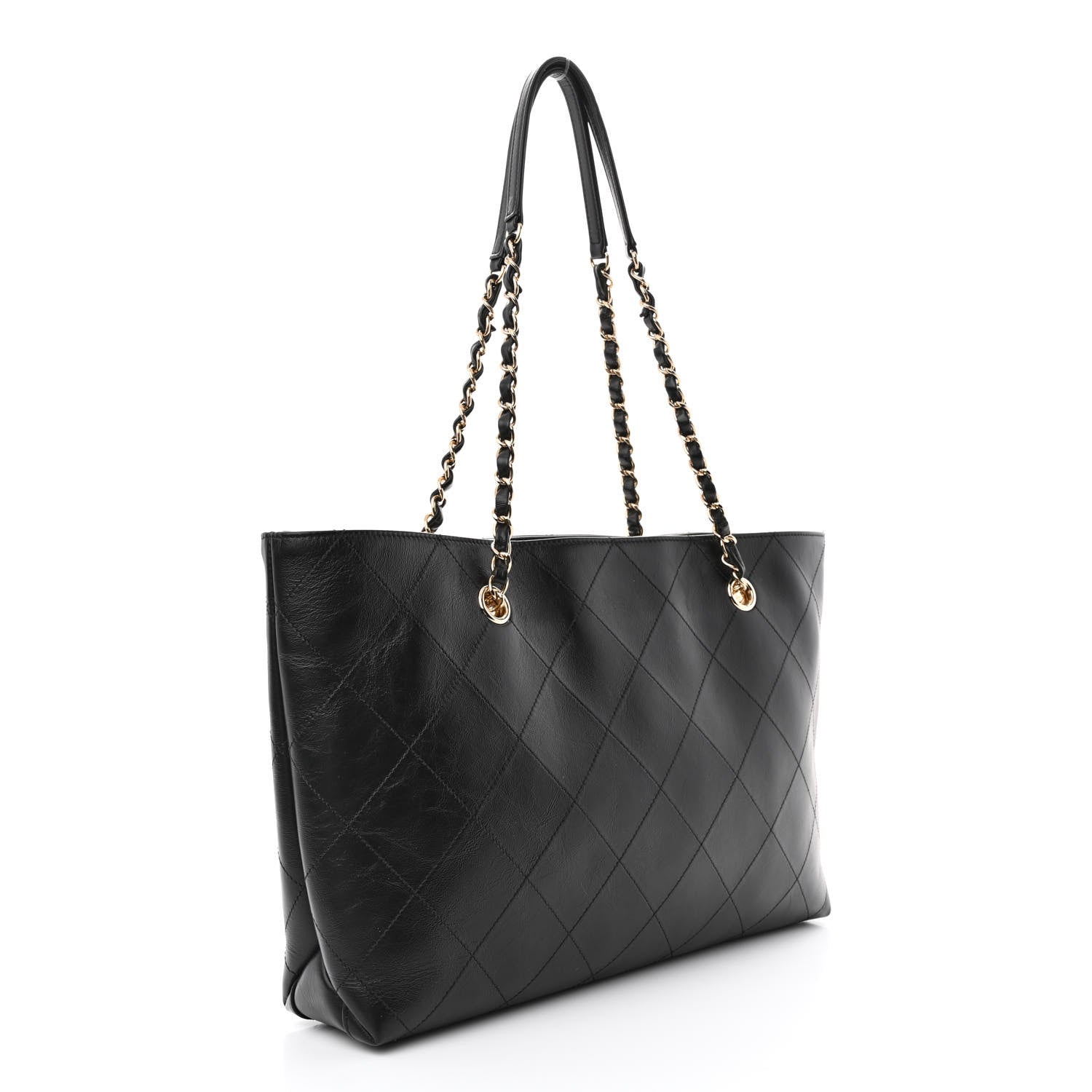 Chanel Glazed Calfskin Stitched Shopping Tote Black 4 of 12