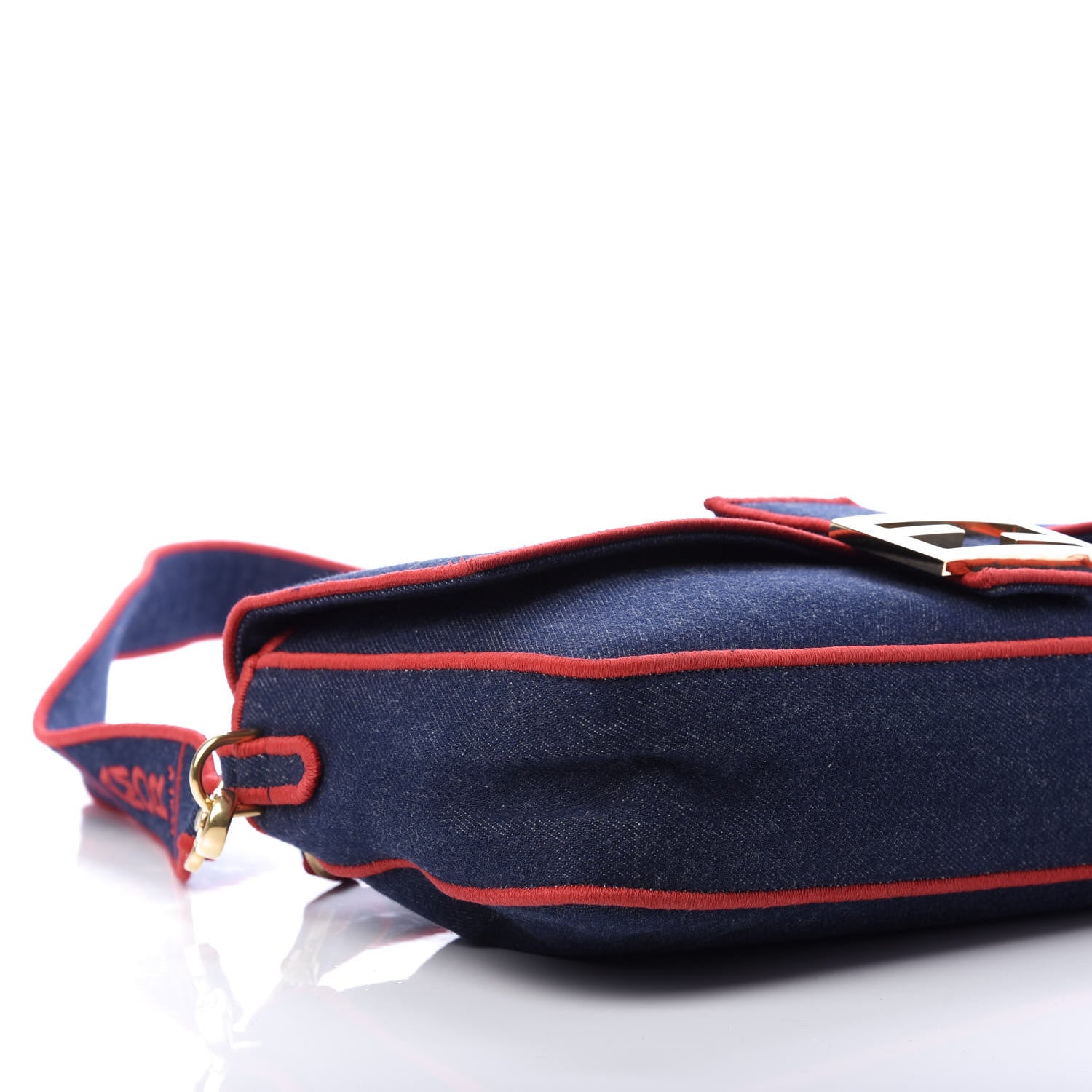 Fendi Denim Large Baguette Blue Rosso 6 of 13