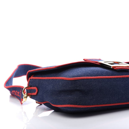 Fendi Denim Large Baguette Blue Rosso 6 of 13