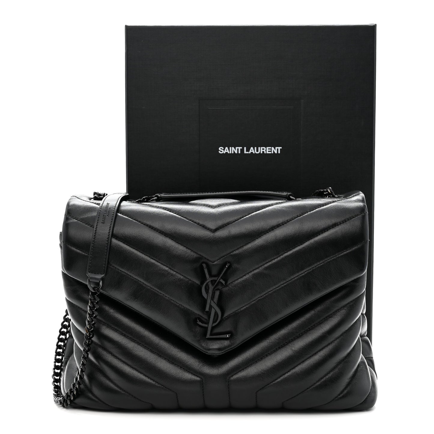 Calfskin Y Quilted Monogram Monochrome Medium Loulou Chain Satchel Black Black