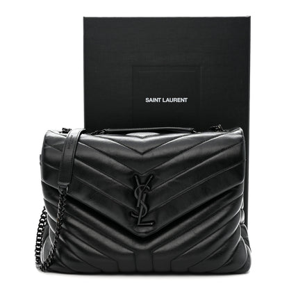 Saint Laurent Calfskin Y Quilted Monogram Monochrome Medium Loulou Chain Satchel Black Black 12 of 13