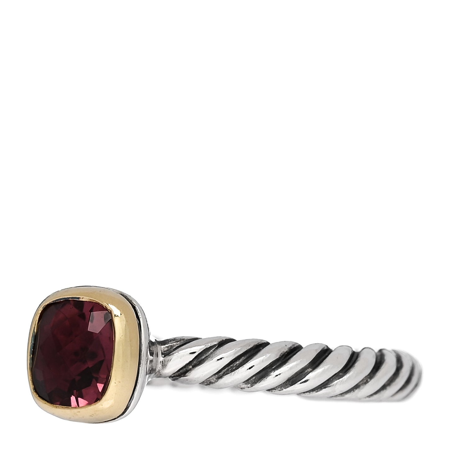 Sterling Silver 18K Yellow Gold Pink Tourmaline Cushion Ring 52 6