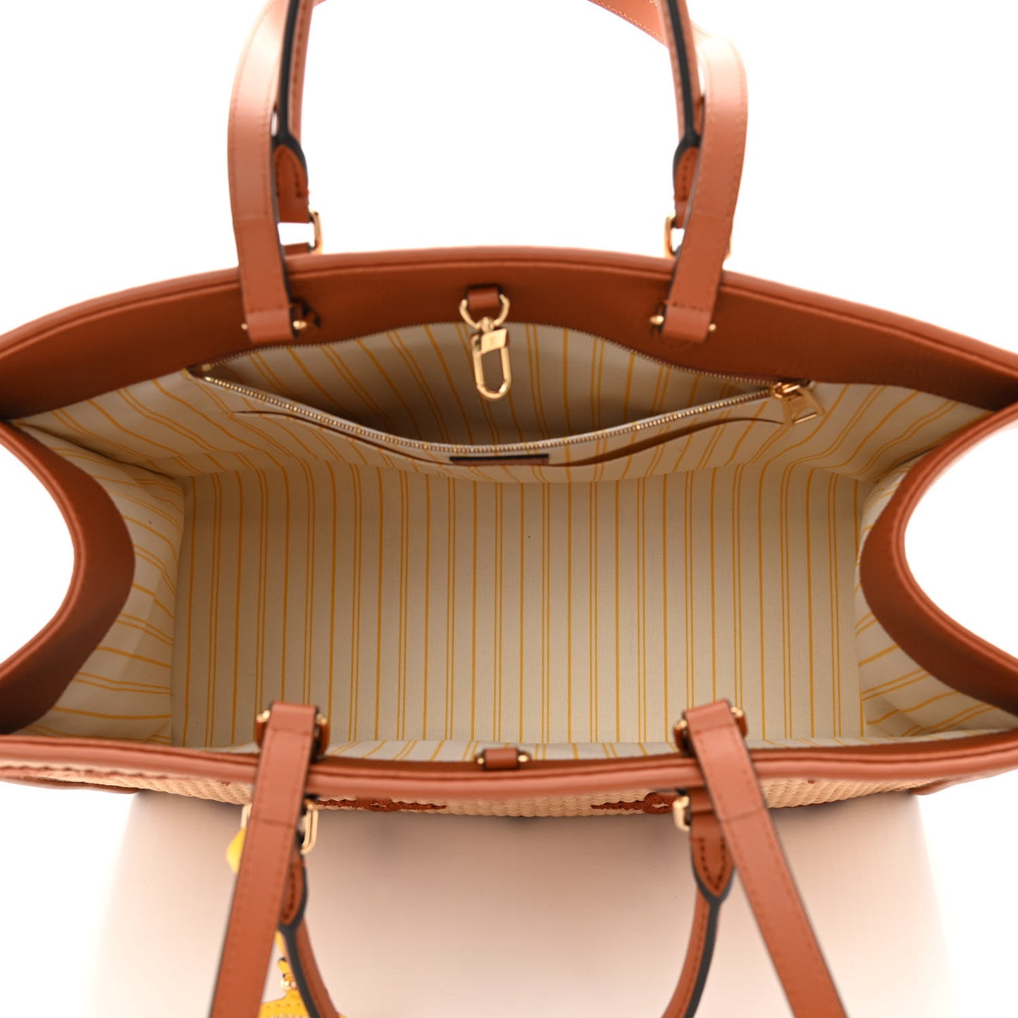 Raffia Calfskin Monogram Giant Onthego MM Tan
