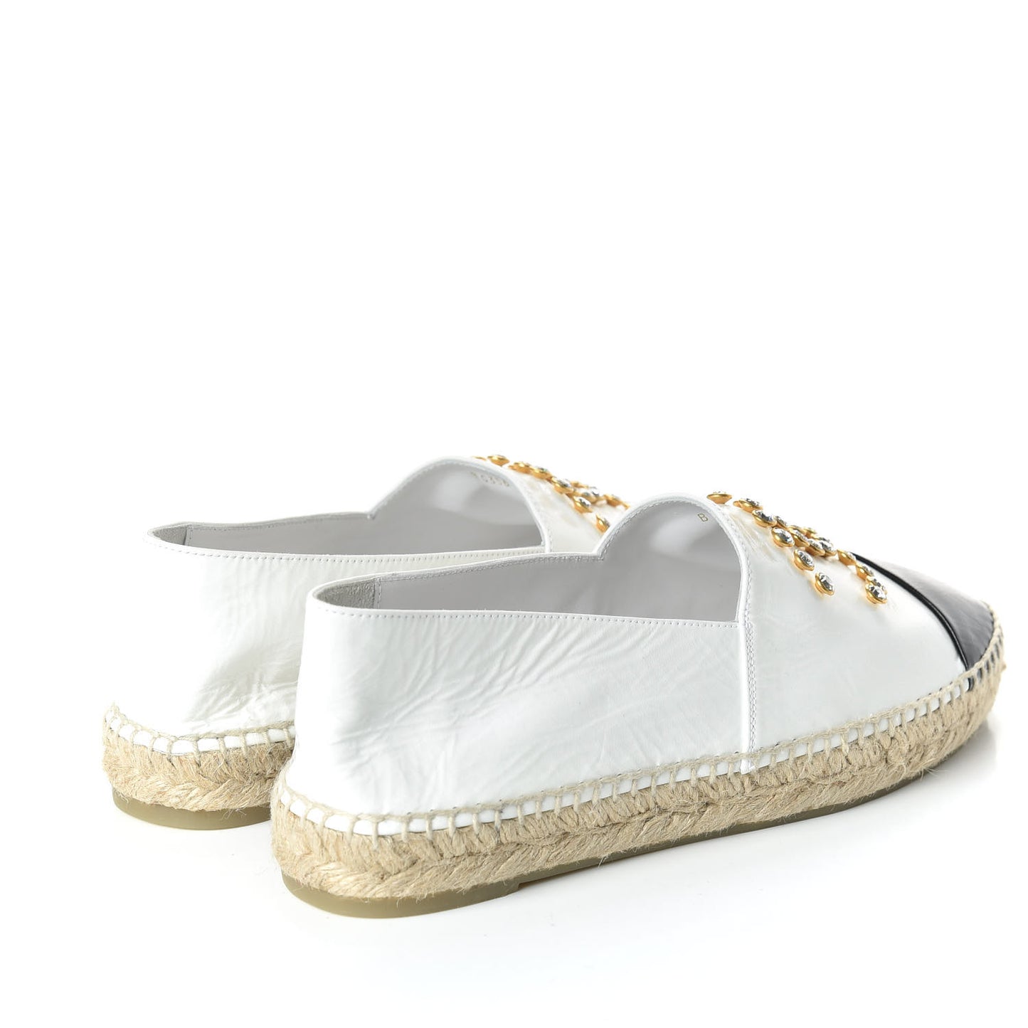 Patent Calfskin Crystal CC Espadrilles 40 White Black