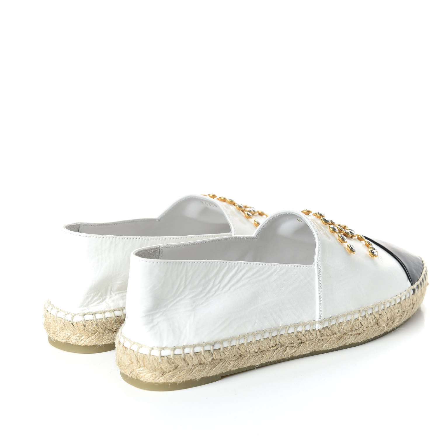 Chanel Patent Calfskin Crystal CC Espadrilles 40 White Black 3 of 10