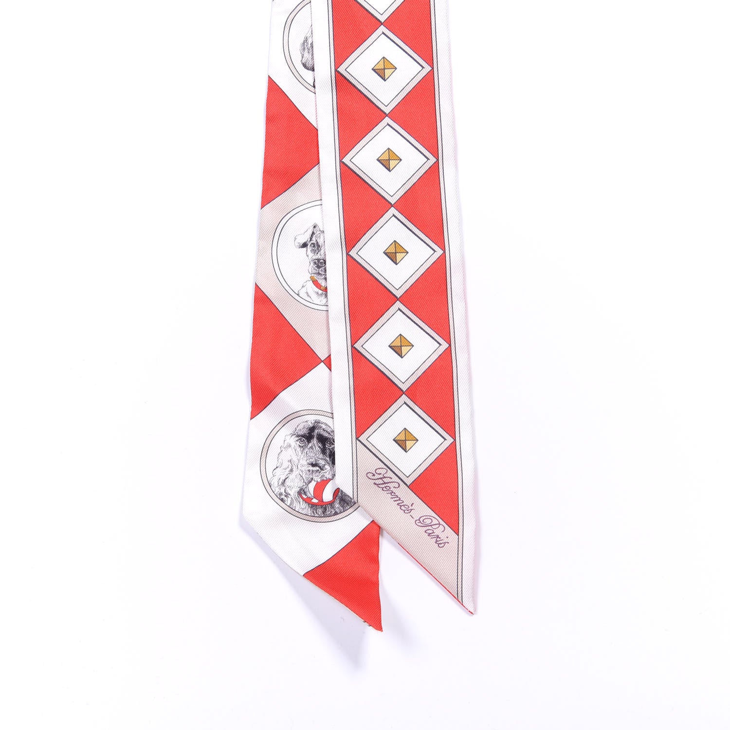 Hermes Silk Colliers Et Chiens Twilly Rouge White Mastic 3 of 4