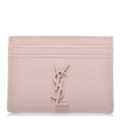 Saint Laurent Grain De Poudre Monogram Credit Card Case Rose 1 of 10
