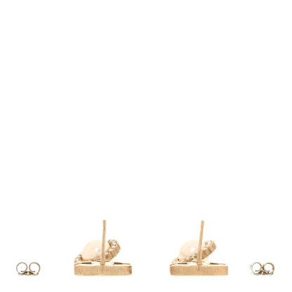 Chanel Crystal Pearl CC Lace Camellia Earrings Gold 3 of 5