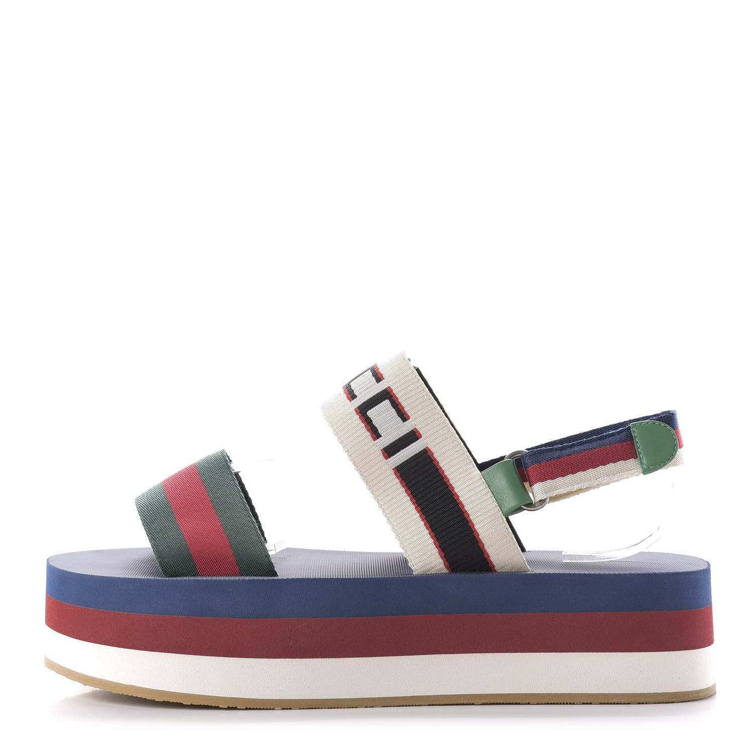 Gucci Canvas Logo Stripe Flatform Slingback Sandals 38 Green Red Blue 1 of 9