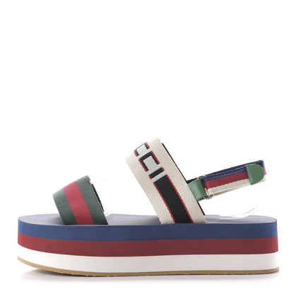 Gucci Canvas Logo Stripe Flatform Slingback Sandals 38 Green Red Blue 1 of 9
