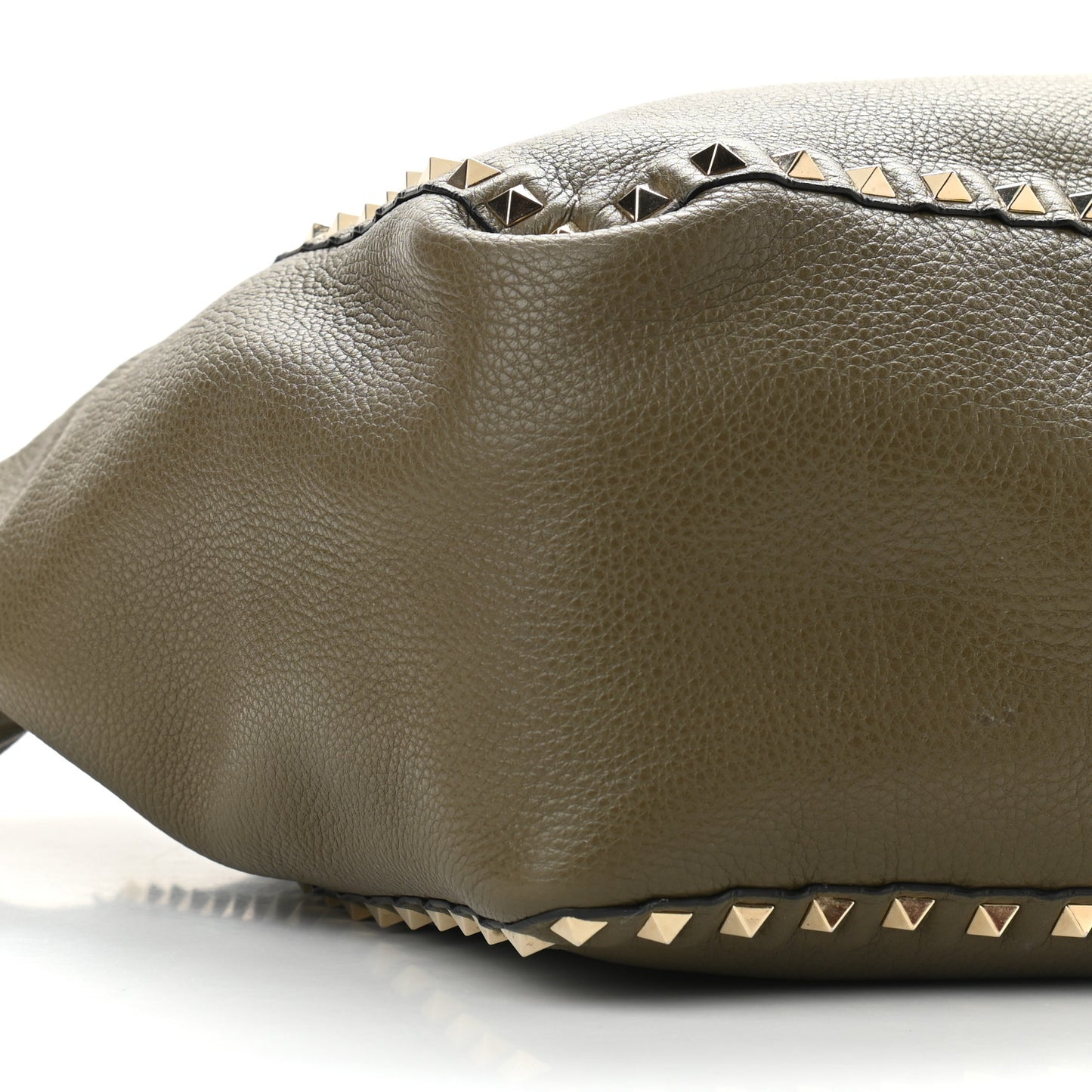 Grained Calfskin Medium Rockstud Reversible Tote Army Green Pink