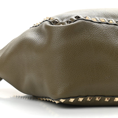 Valentino Garavani Grained Calfskin Medium Rockstud Reversible Tote Army Green Pink 13 of 16