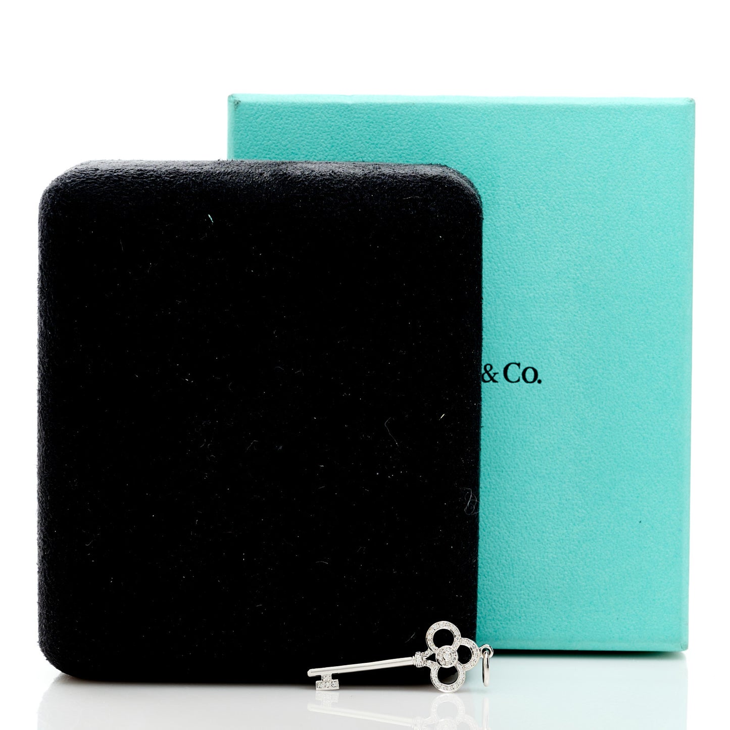 18K White Gold Diamond Mini Crown Key Pendant