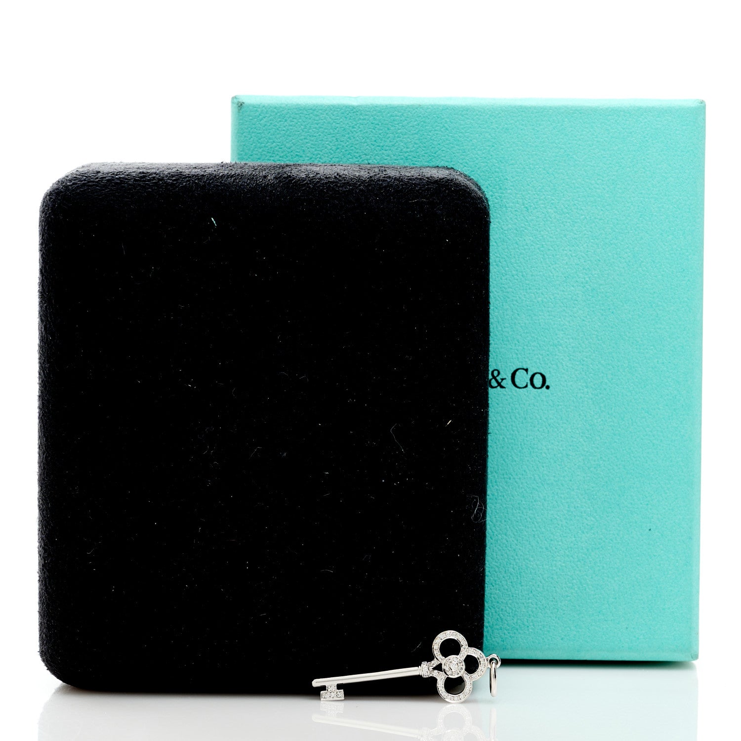 Tiffany 18K White Gold Diamond Mini Crown Key Pendant 5 of 5