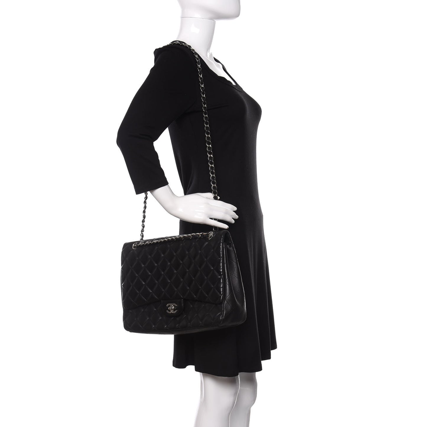 Lambskin Quilted Maxi Single Flap Black