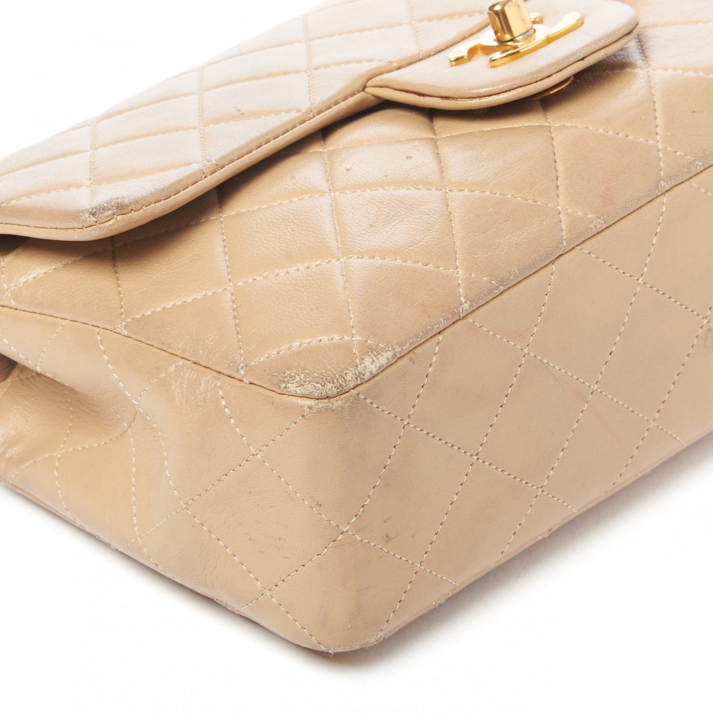 Lambskin Quilted Small Double Flap Beige