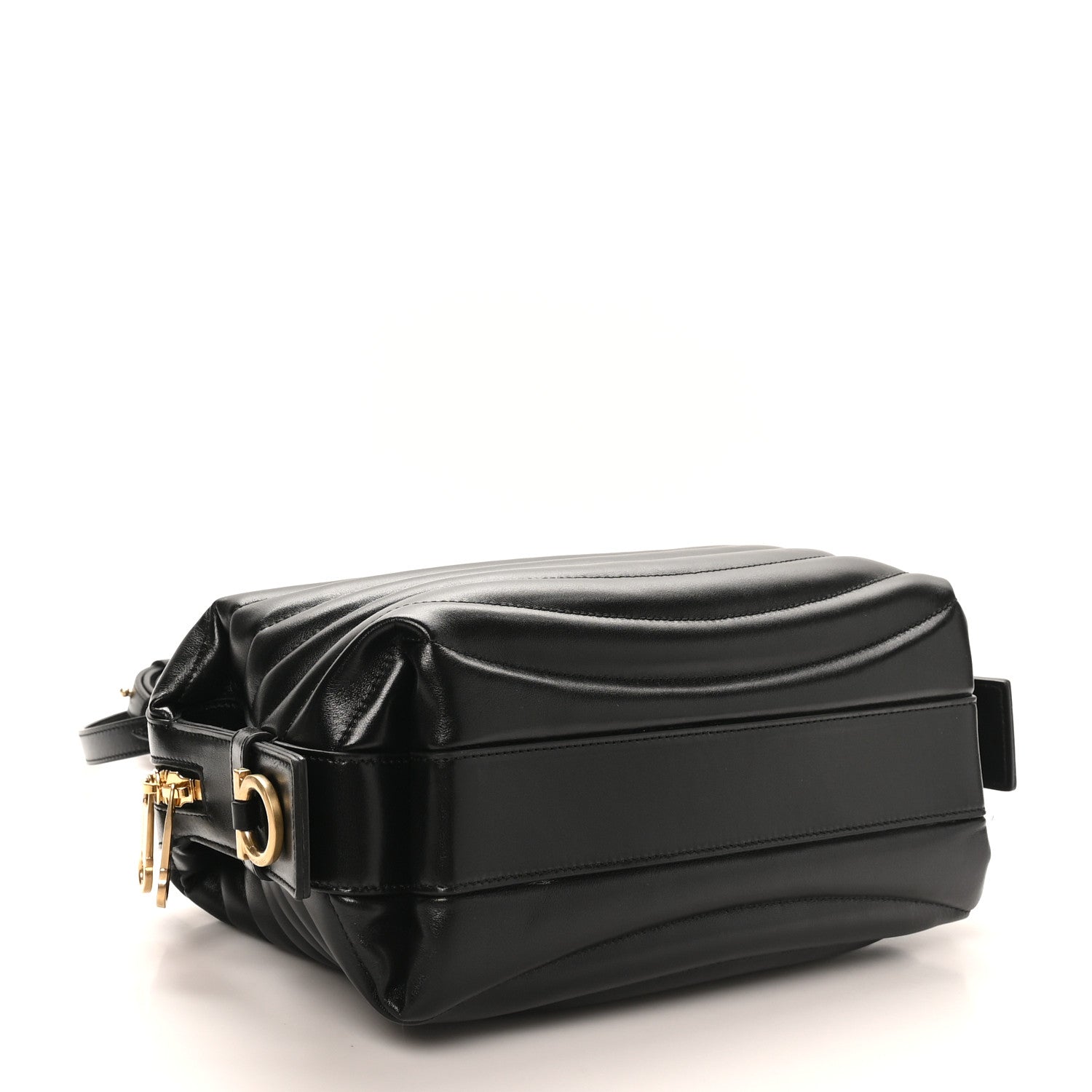 Salvatore Ferragamo Calfskin Quilted Bowling Top Handle Shoulder Bag Black 4 of 9