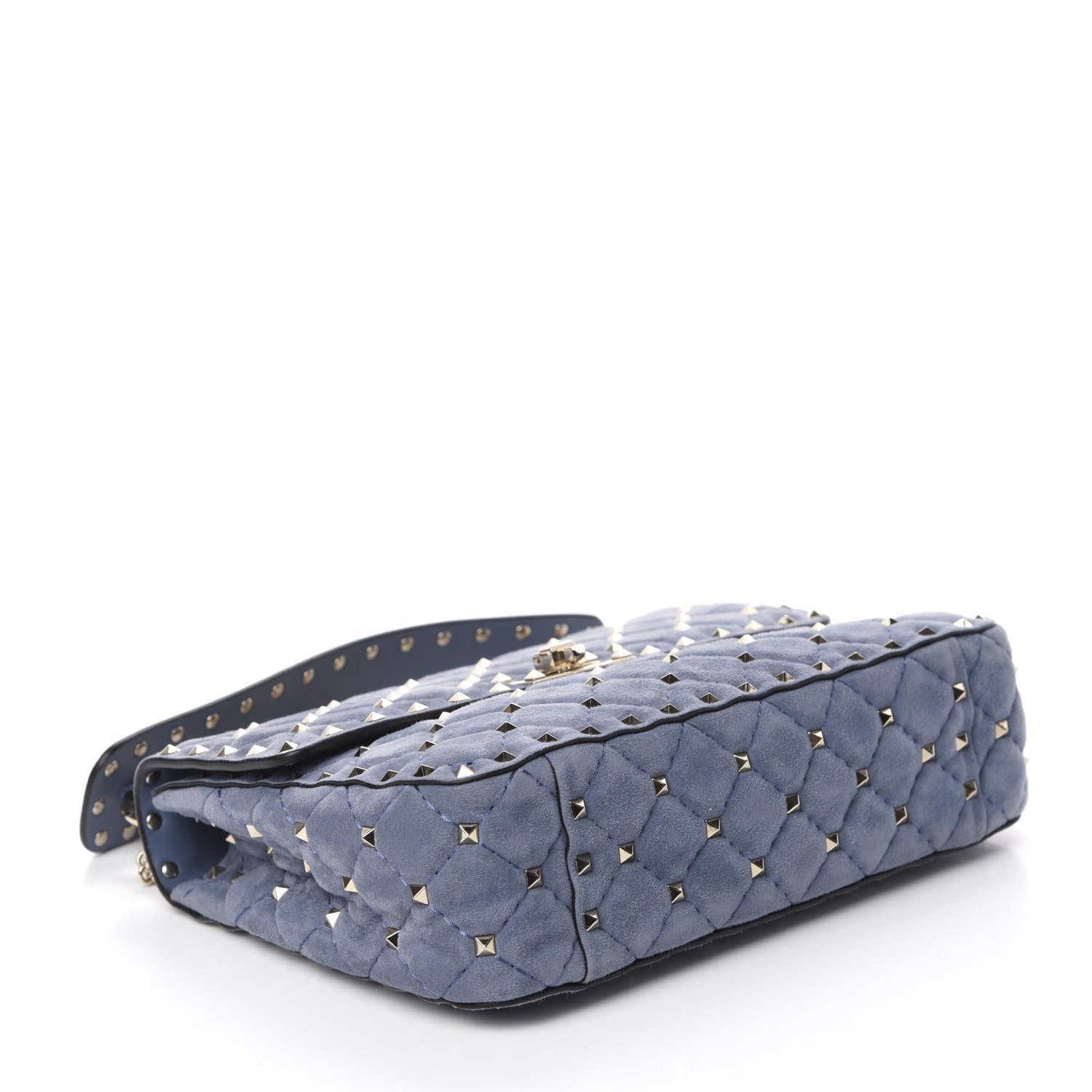 Valentino Garavani Suede Medium Rockstud Spike Shoulder Bag Blue 4 of 10