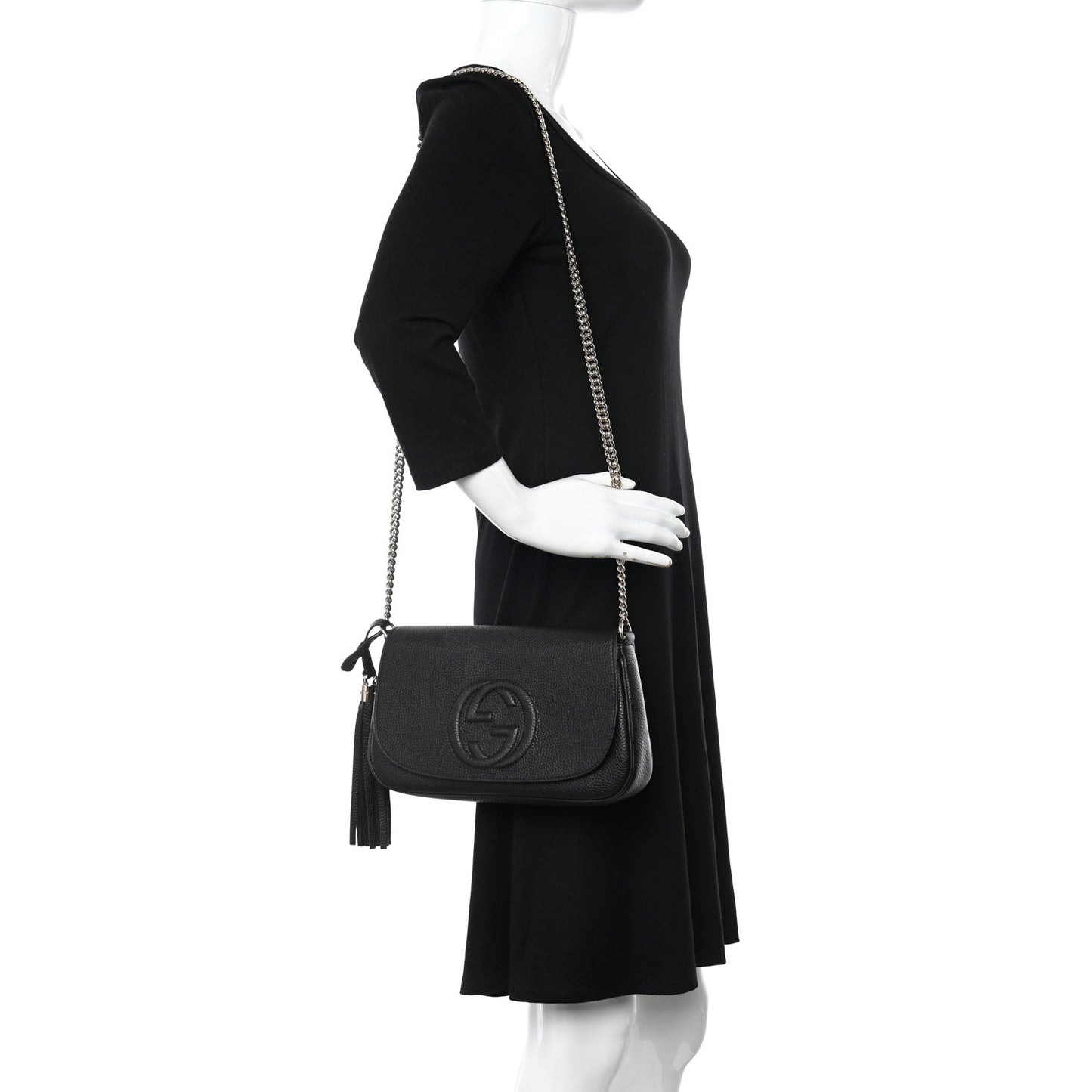 Pebbled Calfskin Medium Soho Flap Crossbody Black