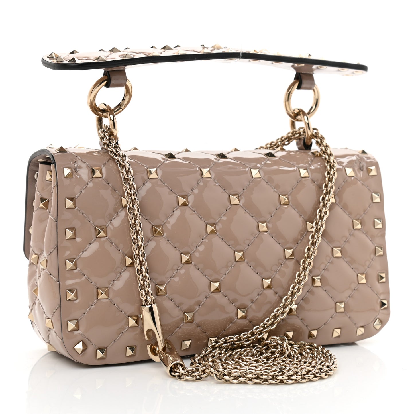 Patent Small Rockstud Spike Shoulder Bag Poudre